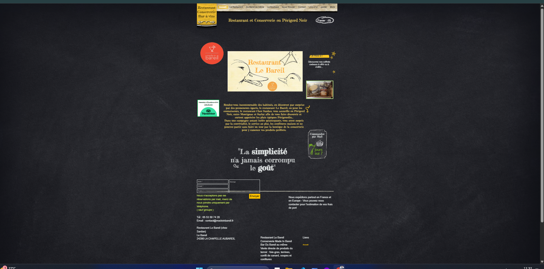 Exemple de site de restaurant ancien, difficile à lire et peu engageant au premier regard